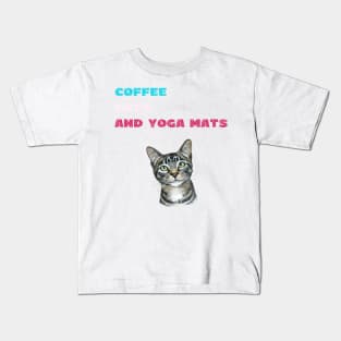 Coffee cats and yoga mats funny yoga and cat drawing Kids T-Shirt